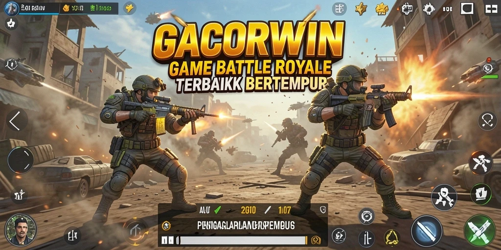Screenshot GACORWIN menampilkan aksi pertempuran Battle Royale yang menegangkan.