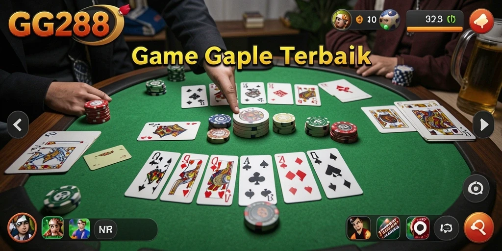 Screenshot GG288 menunjukkan gameplay Gaple yang seru dan kompetitif.