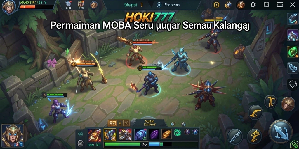 Tampilan gameplay HOKI777 yang seru dan kompetitif di arena MOBA.