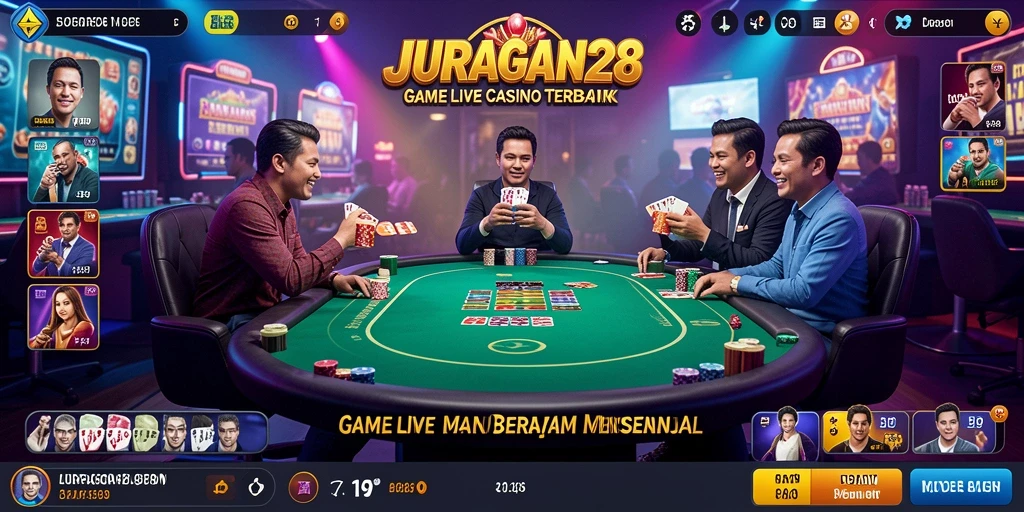Screenshot gameplay Live Casino JURAGAN28 yang menampilkan dealer dan pemain.