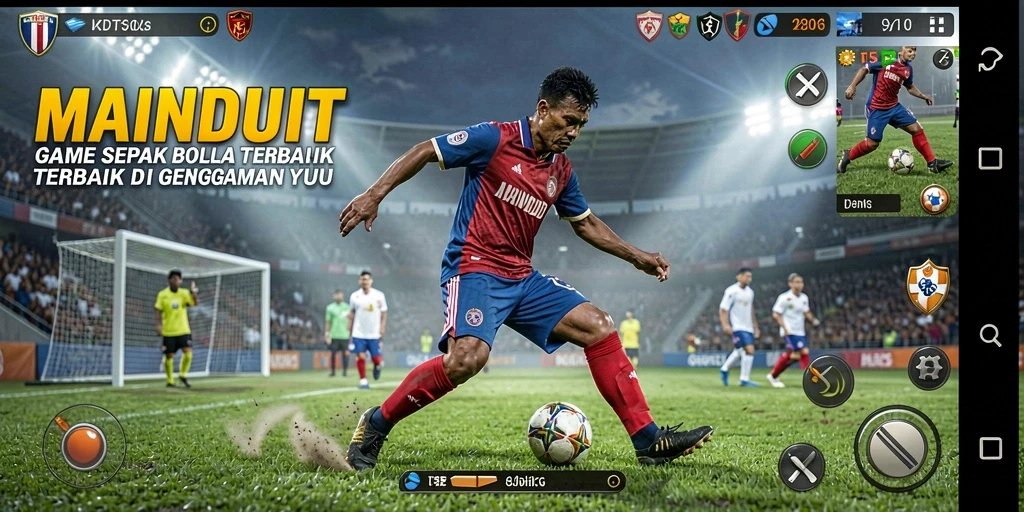 Tampilan gameplay seru di MAINDUIT dengan aksi sepak bola yang mendebarkan.