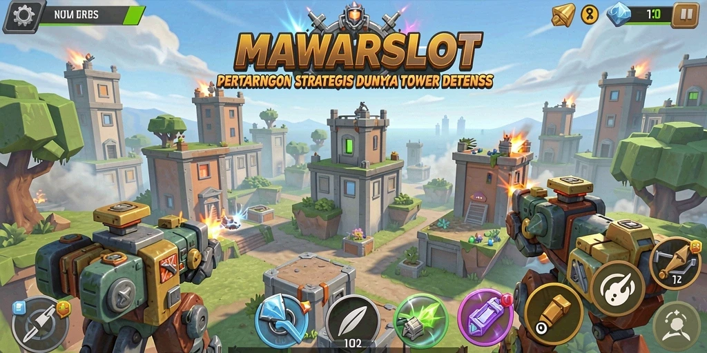 Screenshot gameplay MAWARSLOT menampilkan aksi menara yang mendebarkan.