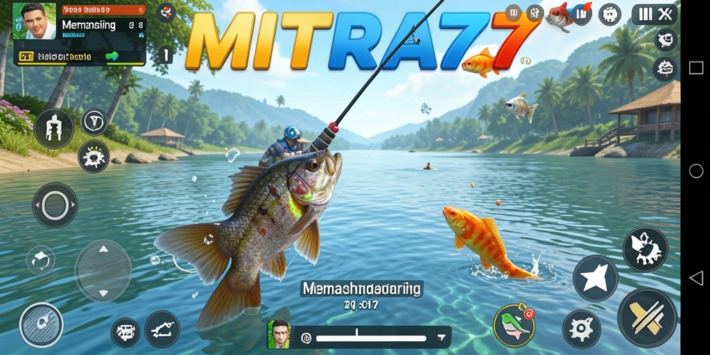 Screenshot gameplay MITRA77 menunjukkan aksi memancing yang mendebarkan.