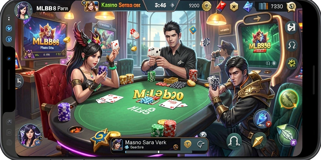 Screenshot utama MLBB8 menampilkan gameplay Kasino yang mendebarkan.
