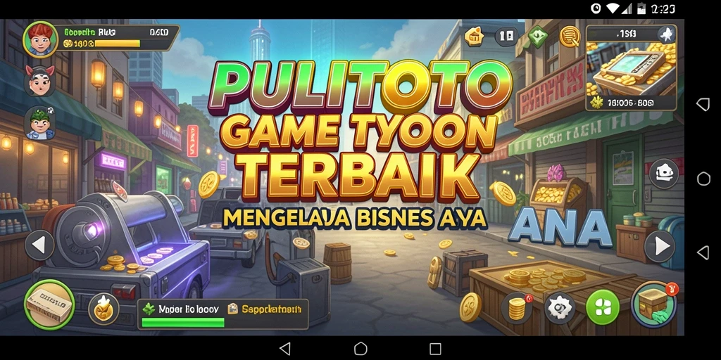 Tangkapan layar gameplay PULITOTO menampilkan manajemen bisnis yang seru.