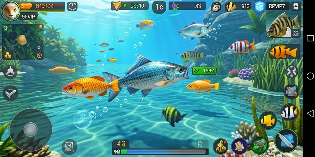 Gameplay seru RPVIP7 saat menangkap ikan di lokasi memancing yang indah.