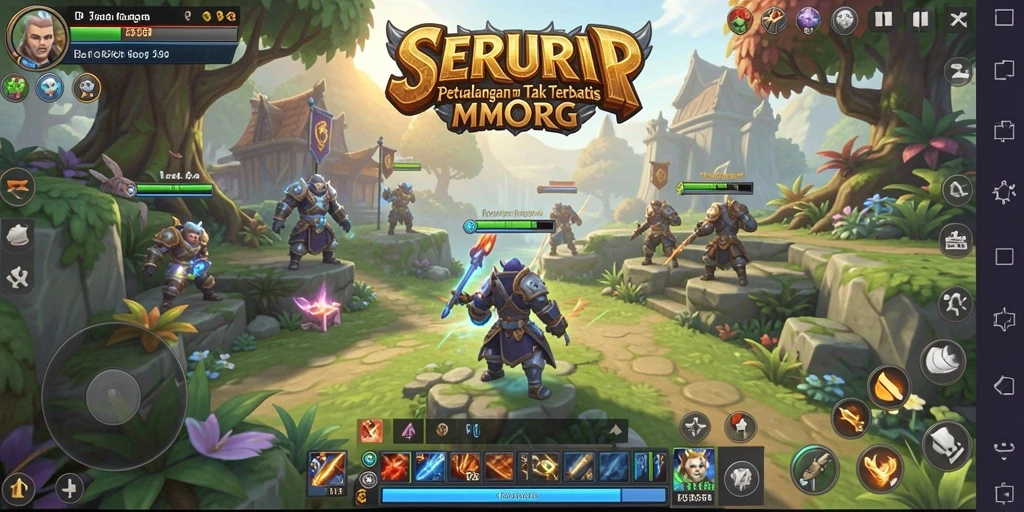 Gameplay SERURP dengan karakter dan monster yang beragam.